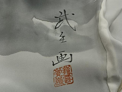 平和屋着物∞男性　長羽織　黒紋付　羽裏：遠山文　正絹　逸品　CABC3166ua