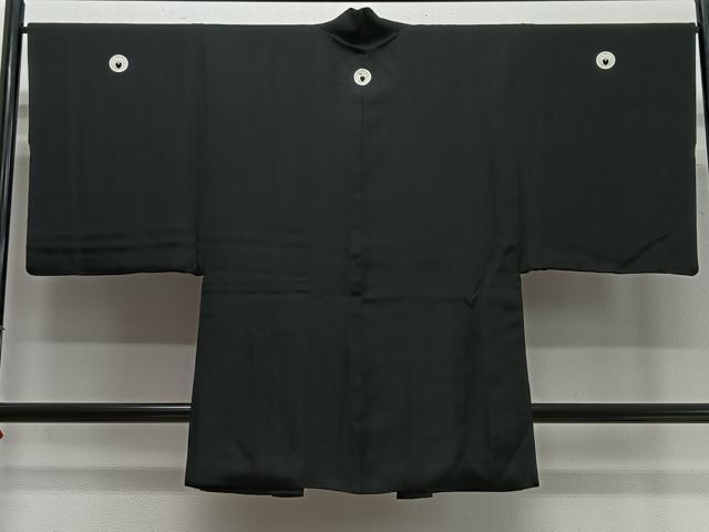 平和屋着物∞男性　長羽織　黒紋付　羽裏：風景文　正絹　逸品　CABC3167ua