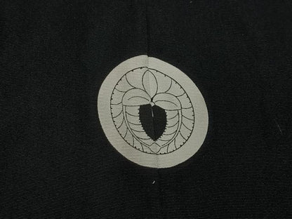 平和屋着物∞男性　長羽織　黒紋付　羽裏：風景文　正絹　逸品　CABC3167ua