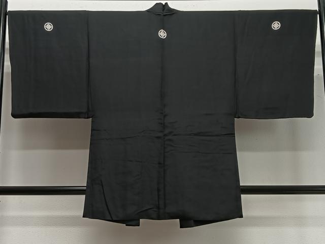 平和屋着物∞男性　長羽織　黒紋付　羽裏：舟　正絹　逸品　CABC3168ua