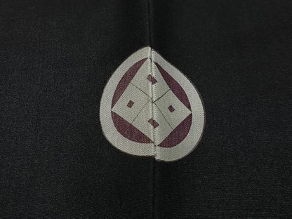 平和屋着物∞男性　長羽織　黒紋付　羽裏：舟　正絹　逸品　CABC3168ua
