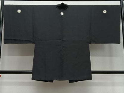 平和屋着物∞男性　羽織　黒紋付　羽裏：風景文　正絹　逸品　CABC3169ua