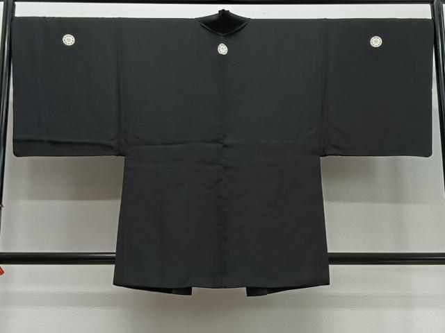 平和屋着物∞男性　羽織　黒紋付　羽裏：風景文　正絹　逸品　CABC3169ua