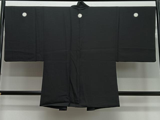 平和屋着物∞男性　長羽織　黒紋付　羽裏：人物風景文　正絹　逸品　CABC3171ua