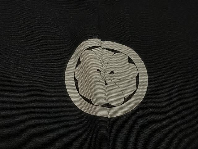 平和屋着物∞男性　長羽織　黒紋付　羽裏：人物風景文　正絹　逸品　CABC3171ua
