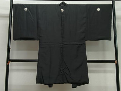平和屋着物∞男性　長羽織　黒紋付　羽裏：唐獅子　正絹　逸品　CABC3172ua