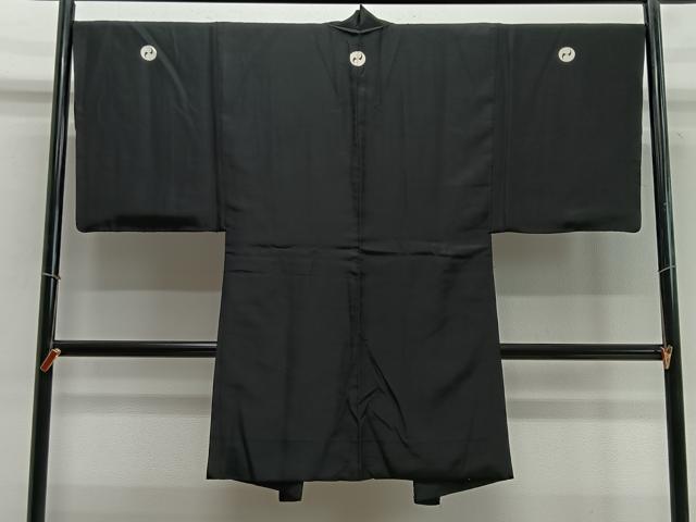 平和屋着物∞男性　長羽織　黒紋付　羽裏：唐獅子　正絹　逸品　CABC3172ua