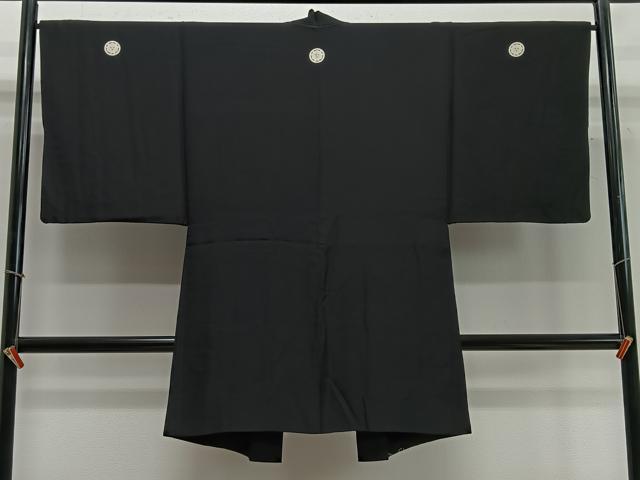 平和屋着物∞男性　長羽織　黒紋付　羽裏：遠山文　正絹　逸品　CABC3173ua