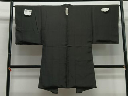 平和屋着物∞男性　長羽織　黒紋付　羽裏：風景文　正絹　逸品　未使用　CABC3174ua