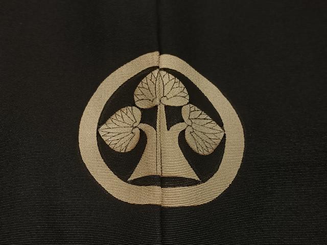 平和屋着物∞男性　長羽織　黒紋付　羽裏：動物文　正絹　逸品　CABC3176ua