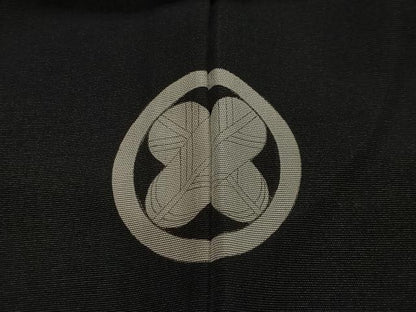 平和屋着物∞男性　長羽織　黒紋付　羽裏：陶器文　正絹　逸品　CABC3177ua