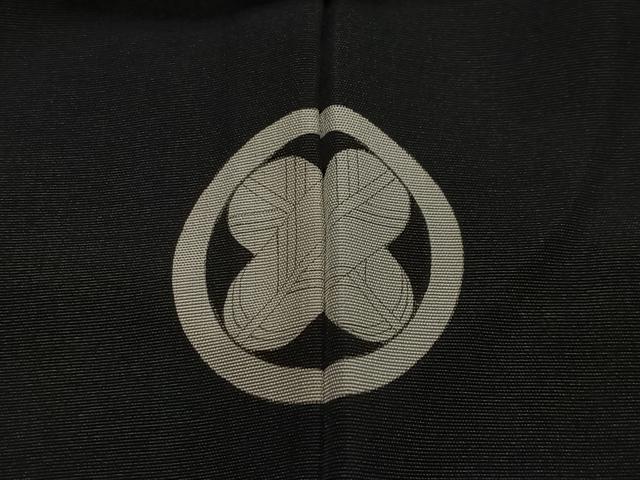 平和屋着物∞男性　長羽織　黒紋付　羽裏：陶器文　正絹　逸品　CABC3177ua