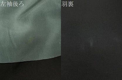 平和屋着物∞男性　長羽織　黒紋付　羽裏：風景文　正絹　逸品　CABC3181ua
