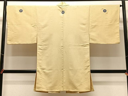 平和屋着物∞男性　長羽織　色紋付　淡黄色　洗える着物　CABC3182ua