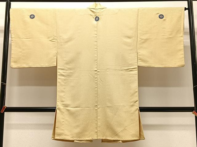 平和屋着物∞男性　長羽織　色紋付　淡黄色　洗える着物　CABC3182ua