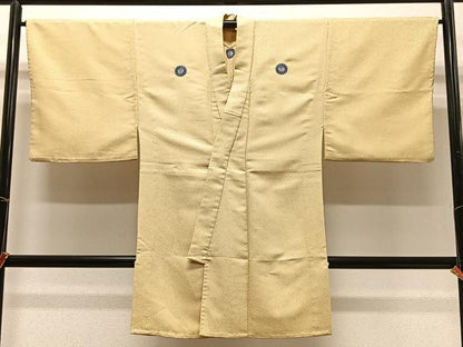 平和屋着物∞男性　長羽織　色紋付　淡黄色　洗える着物　CABC3182ua