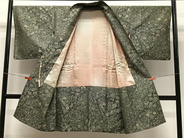 平和屋着物∞道中着　お召地　宝尽くし花文　ロング丈　正絹　逸品　CABC3184ua