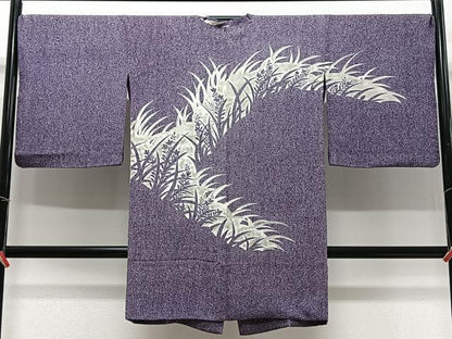 平和屋着物∞道行コート　草花シルエット　たたき染め　ロング丈　正絹　逸品　CABC3189ua