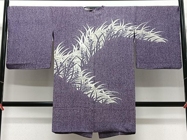 平和屋着物∞道行コート　草花シルエット　たたき染め　ロング丈　正絹　逸品　CABC3189ua