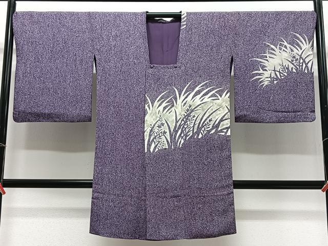 平和屋着物∞道行コート　草花シルエット　たたき染め　ロング丈　正絹　逸品　CABC3189ua