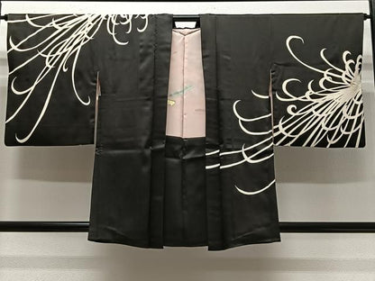 平和屋着物∞羽織　乱菊　黒地　銀彩　正絹　逸品　CABC3197ua