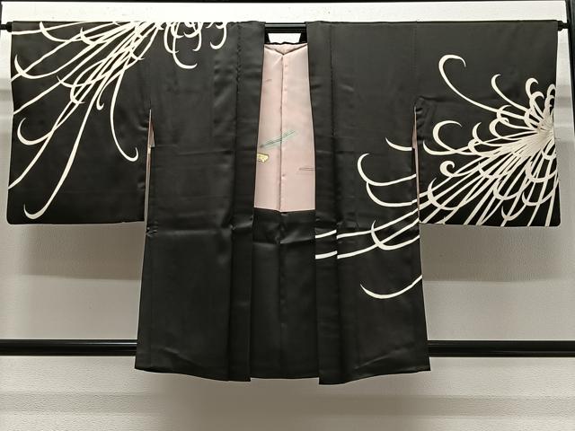 平和屋着物∞羽織　乱菊　黒地　銀彩　正絹　逸品　CABC3197ua