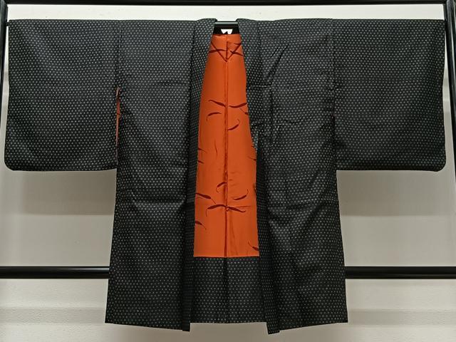 平和屋着物∞長羽織　印伝　幾何学文　黒地　正絹　逸品　CABC3199ua
