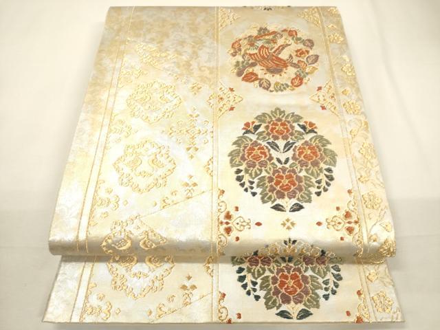 平和屋着物▼六通柄袋帯 唐織 花鳥丸間道 金銀糸 引箔 正絹 逸品 CABC3209ak