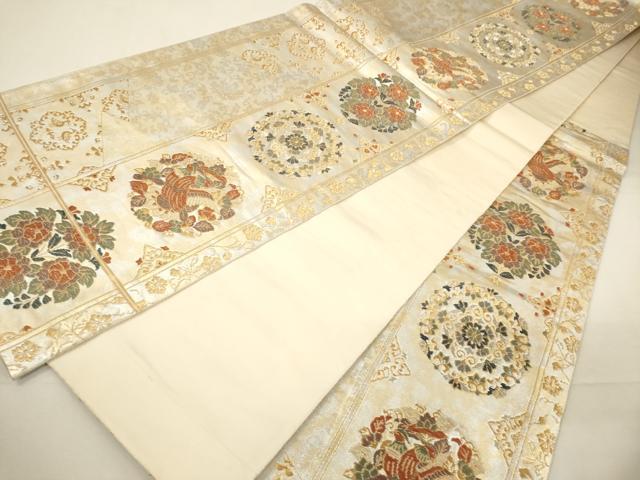 平和屋着物▼六通柄袋帯 唐織 花鳥丸間道 金銀糸 引箔 正絹 逸品 CABC3209ak