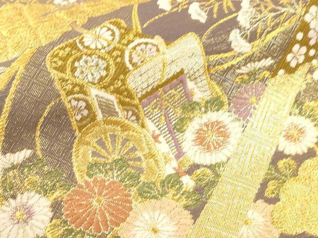 平和屋着物▼六通柄袋帯　唐織　御所車吉祥花文　金銀糸　やまと誂製　正絹　逸品　CABC3228ak