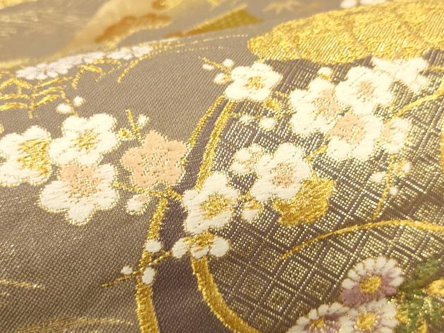 平和屋着物▼六通柄袋帯　唐織　御所車吉祥花文　金銀糸　やまと誂製　正絹　逸品　CABC3228ak