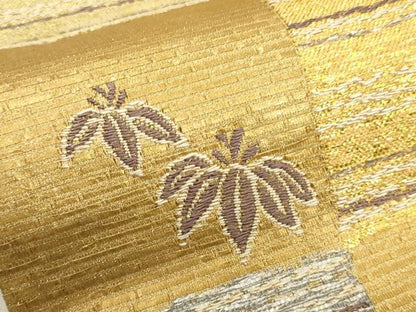 平和屋着物▼六通柄袋帯　唐織　羅紗庵　市松笹竹文　金糸　正絹　逸品　CABC3268ak