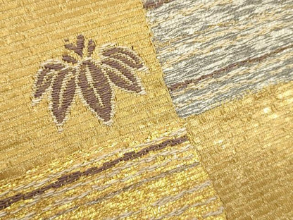 平和屋着物▼六通柄袋帯　唐織　羅紗庵　市松笹竹文　金糸　正絹　逸品　CABC3268ak