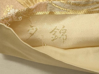 平和屋着物▼六通柄袋帯　唐織　夕錦　扇面吉祥花文　金糸　正絹　逸品　CABC3301ak