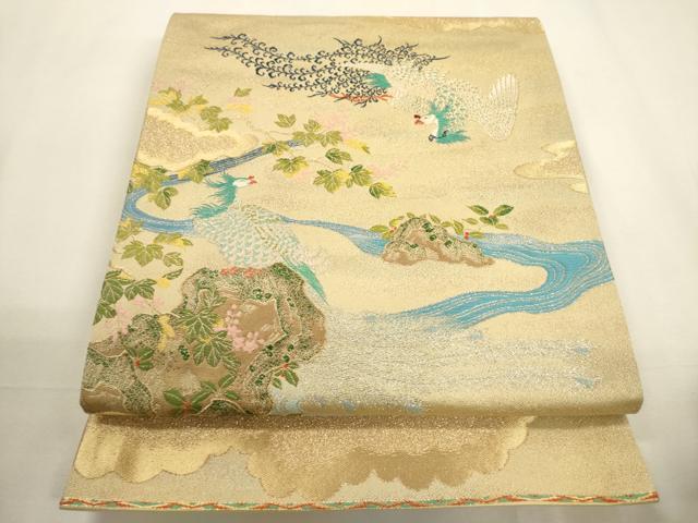 平和屋着物●龍村晋謹製 六通柄袋帯 鳳凰花文 真文様 金銀糸 正絹 逸品 CABC3304ak