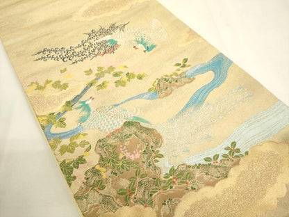 平和屋着物●龍村晋謹製 六通柄袋帯 鳳凰花文 真文様 金銀糸 正絹 逸品 CABC3304ak