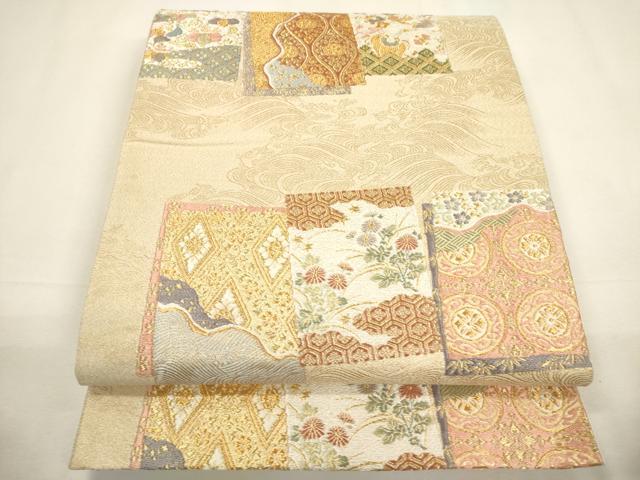 平和屋着物▼六通柄袋帯 唐織 色紙重ね吉祥花文 金糸 鈴乃屋扱い 正絹 逸品 CABC3342ak