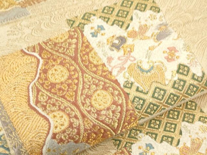 平和屋着物▼六通柄袋帯 唐織 色紙重ね吉祥花文 金糸 鈴乃屋扱い 正絹 逸品 CABC3342ak