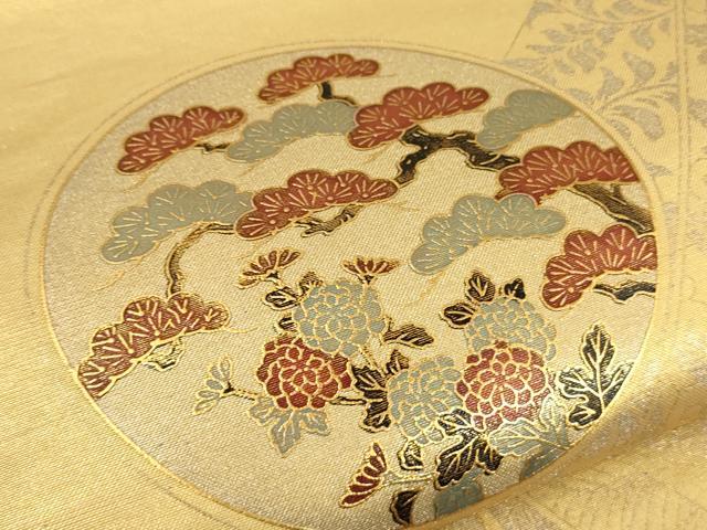 平和屋着物▼太鼓柄袋帯　花車丸文　金彩　正絹　逸品　CABC3356ak