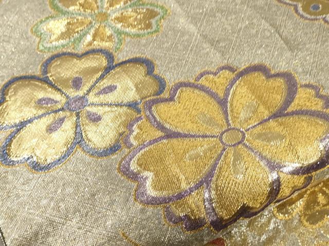 平和屋着物▼佐賀錦　両面　六通柄袋帯　優貴　花蝶文　金銀糸　正絹　逸品　CABC3430ak