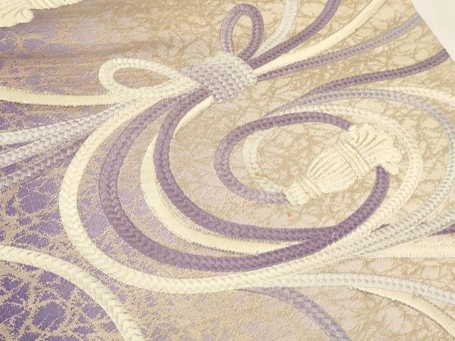 平和屋着物▼太鼓柄袋帯　総刺繍　駒刺繍　束ね紐文　銀糸　正絹　逸品　CABC3443ak