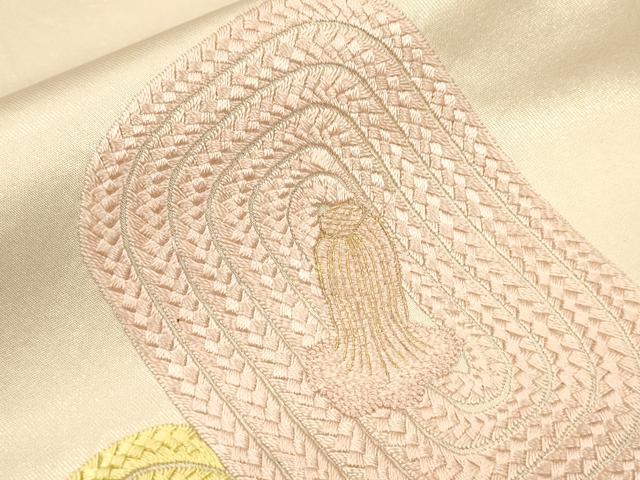 平和屋着物▼中国三大刺繍　相良刺繍　太鼓柄袋帯　総刺繍　紐文　金糸　正絹　逸品　CABC3446ak