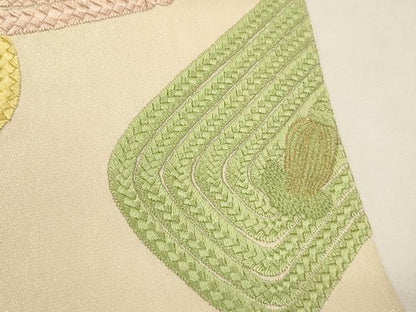 平和屋着物▼中国三大刺繍　相良刺繍　太鼓柄袋帯　総刺繍　紐文　金糸　正絹　逸品　CABC3446ak