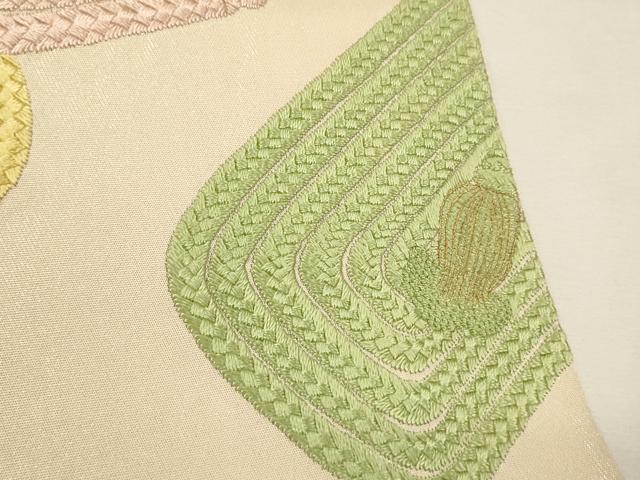 平和屋着物▼中国三大刺繍　相良刺繍　太鼓柄袋帯　総刺繍　紐文　金糸　正絹　逸品　CABC3446ak