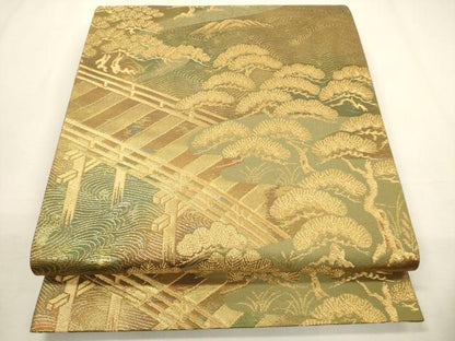 平和屋着物▼六通柄袋帯　龍凪のにしき　金糸　正絹　逸品　CABC3454ak