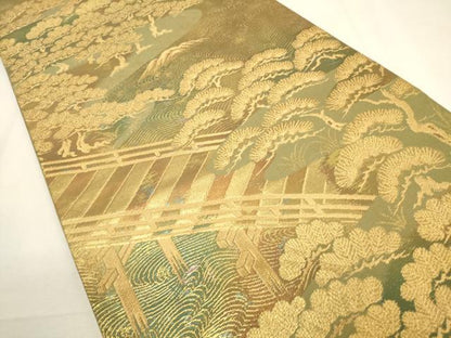 平和屋着物▼六通柄袋帯　龍凪のにしき　金糸　正絹　逸品　CABC3454ak