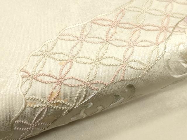平和屋着物▼中国三大刺繍　相良刺繍　太鼓柄袋帯　総刺繍　切嵌花文　銀糸　引箔　正絹　逸品　CABC3489ak