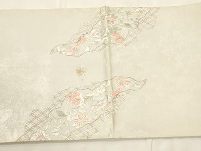 平和屋着物▼中国三大刺繍　相良刺繍　太鼓柄袋帯　総刺繍　切嵌花文　銀糸　引箔　正絹　逸品　CABC3489ak