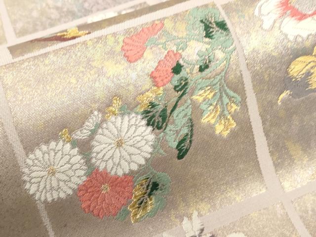 平和屋着物▼六通柄袋帯　唐織　香漂花　市松秀映文　金糸　引箔　正絹　逸品　CABC3499ak