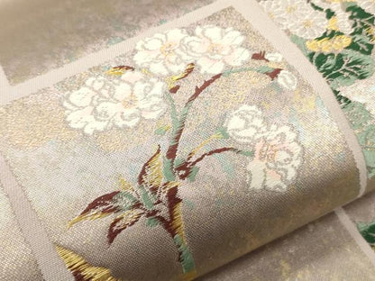 平和屋着物▼六通柄袋帯　唐織　香漂花　市松秀映文　金糸　引箔　正絹　逸品　CABC3499ak